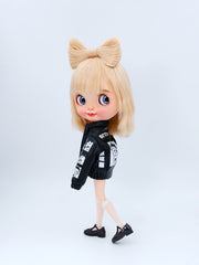 Edgy & Sweet! 1/6 BJD & Blythe Embroidered Faux Leather Jacket– Black