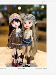 Vintage Plaid Lace-Up Doll Shirt for BJD, Blythe dolls