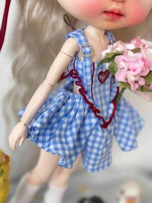 Blueberry Mousse Heart Dress Set--Blueberry mousse main dress+ White lace long socks+Adorable white floppy bunny hair accessory