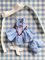 Blueberry Mousse Heart Dress Set--Blueberry mousse main dress+ White lace long socks+Adorable white floppy bunny hair accessory
