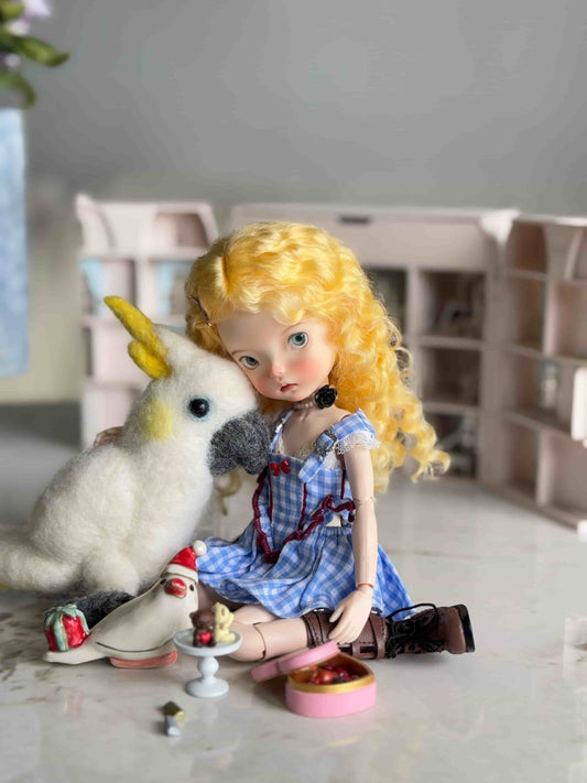Blueberry Mousse Heart Dress Set--Blueberry mousse main dress+ White lace long socks+Adorable white floppy bunny hair accessory