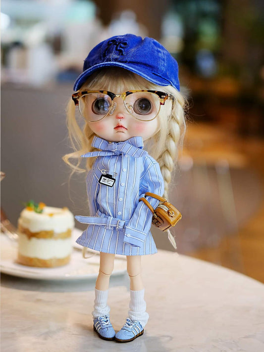 Fresh Blue Striped Bow Shirt Dress – Fits BJD/Blythe Dolls