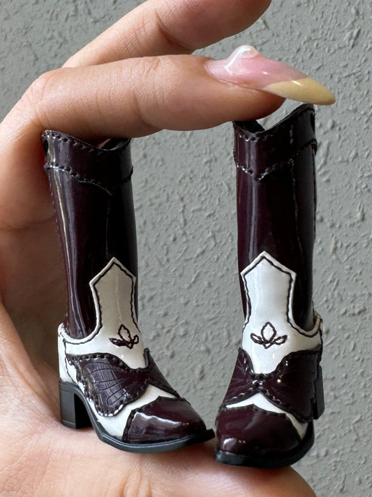 Butterfly Embroidered Patent Cowboy Boots (for BJD/Blythe Dolls)