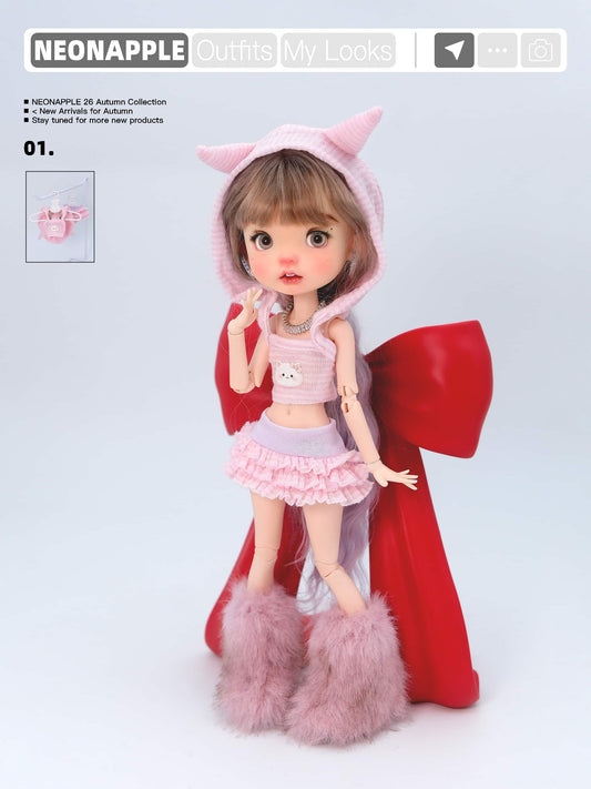 Cat-Ear Hooded Top & Ruffle Skirt Set For Blythe & Bjd Dolls