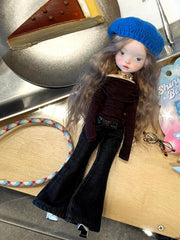 Curvy High-Waist Flared Denim Jeans for BJD & Blythe