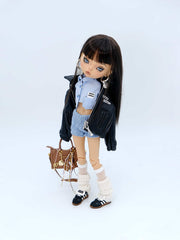 Edgy & Sweet! 1/6 BJD & Blythe Embroidered Faux Leather Jacket– Black