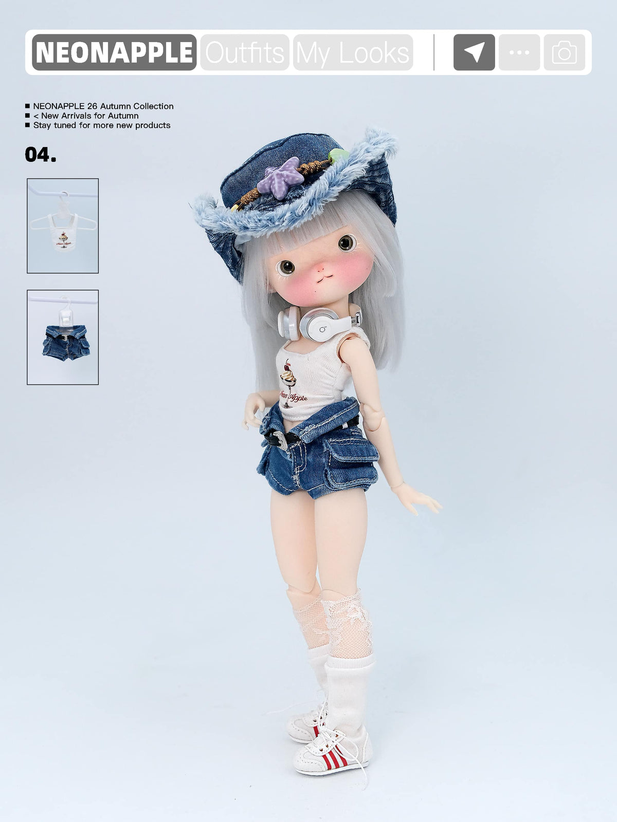 Fold-Over Waist Denim Shorts For Blythe & Bjd Dolls
