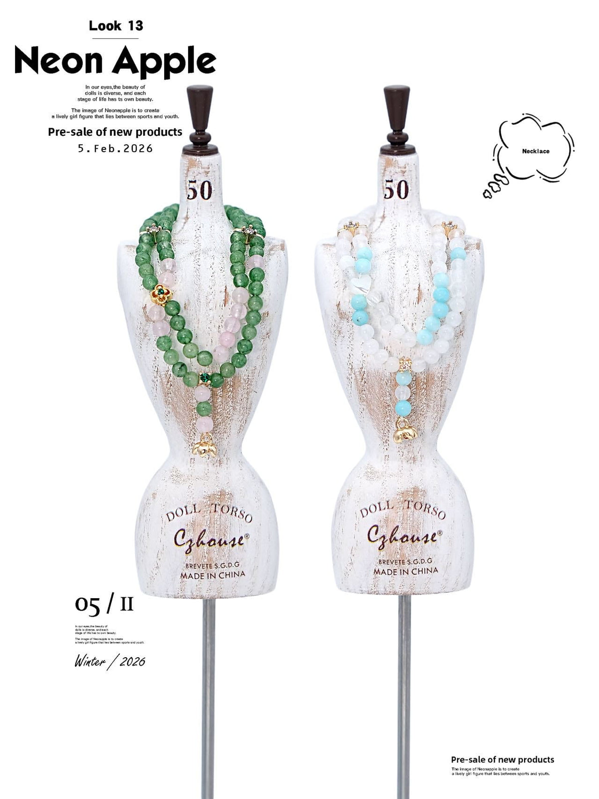 Layered Beaded Doll Necklace for Blythe, BJD