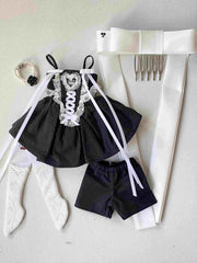 Black Choco Crunch Dress Gift Set - Embroidered Heart Dress + Lace Stockings + Black Rose Choker