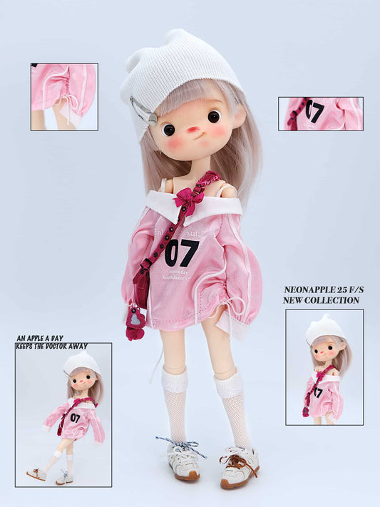 Off-Shoulder Sparkle Jersey for bjd & blythe Dolls – Pink & Silver Streetwear Top
