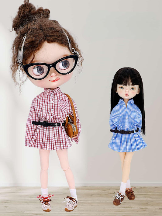 Vintage Plaid Doll Shirt Dress | Fits BJD, Blythe  Dolls | Academic Chic Doll Fashion