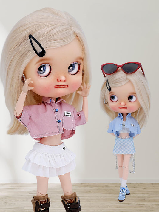 🔹 Preppy Cropped Shirt | Fashion Outfit for BJD & Blythe Dolls