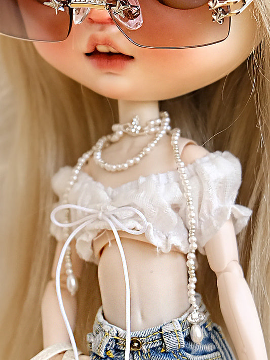 Saturn-Inspired Pearl Necklace for Dolls | Elegant Vintage Doll Jewelry