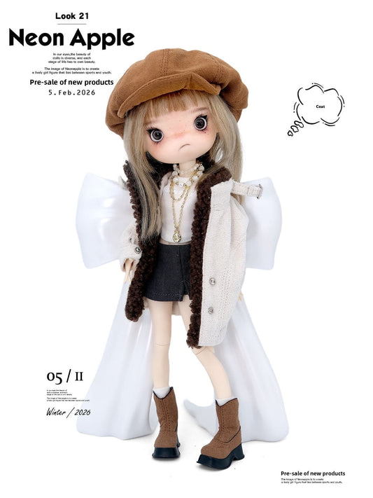 Sherpa-Trim Stand Collar Doll Coat for BJD & Blythe