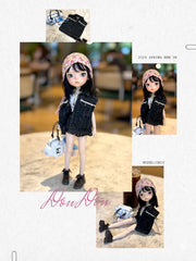 Washed Denim Doll Outfit – Pearl Vest & Frayed Shorts for BJD, Blythe dolls